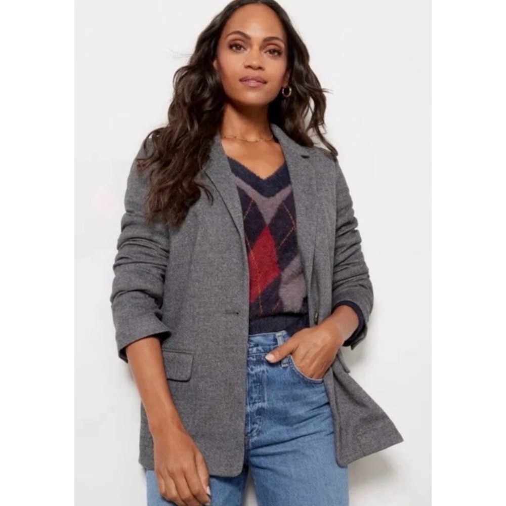 Faherty Dream Flannel Double Knit Blazer Women Mountain Charcoal Gray Knit Med